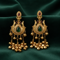 Traditional Antique Gold-Tone Green Stone Jhumka Earrings