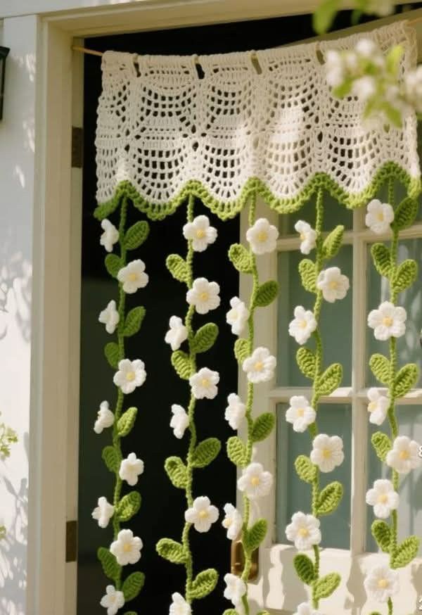 Handcrafted Crochet Floral Vine Window Curtain