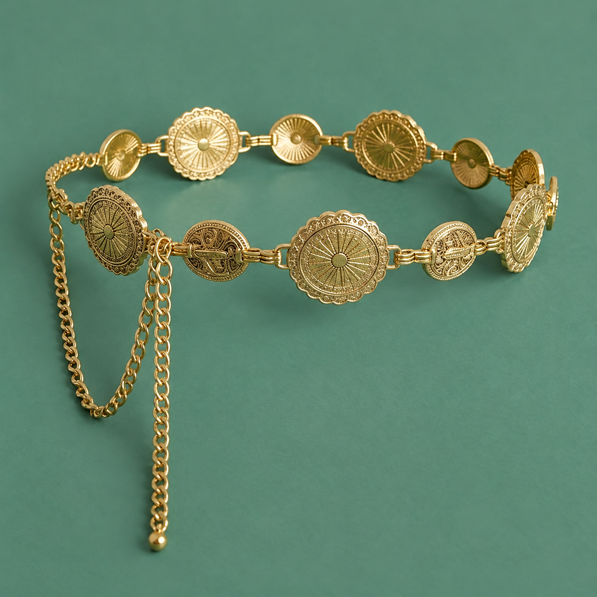 Golden Sunburst Coin Chain Belt