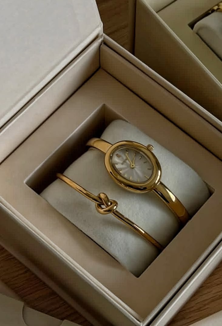 Elegant Gold-Tone Watch & Bracelet Gift Set for Women