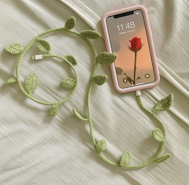 Handmade Crochet Leaf Vine Charging Cable Cover