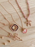 Rose Gold Charm Pendant Necklace Set for Women